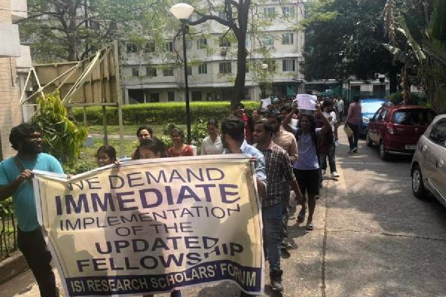 The protest march by research scholars on the ISI campus on Thursday
