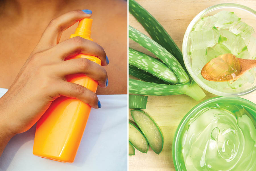 Apply sunscreen and aloe vera to soothe and hydrate your skin post Holi