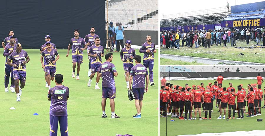 Ahead of the Kolkata Knight Riders versus Sunrisers Hyderabad IPL match on Saturday, cricketers of both teams were seen at the nets at the Eden Gardens. Fans queued up for tickets outside the Mohammedan Sporting Club  