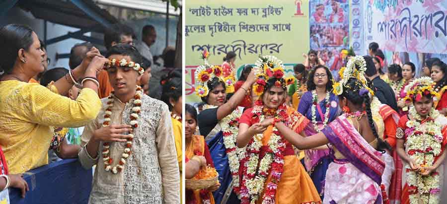 A charitable trust, Sarodiya, organised Holi celebrations with flowers for the visually impaired students of Light House for the Blind on Saturday
