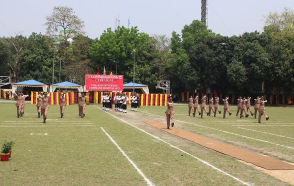 Students marching to the ground for alankrit parade