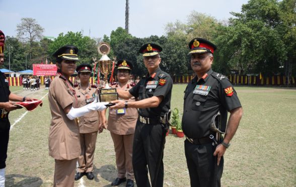 Lt Riya Raman being awarded the all rounder student award rolling trophy