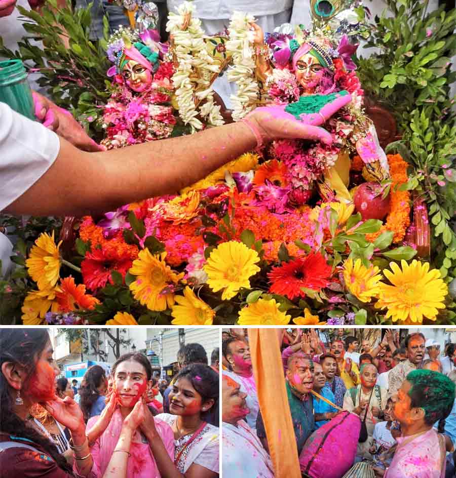 Pre-Holi celebrations were also held at Iskcon temple in Kolkata on Sunday