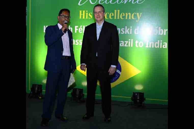 Honorary consul Pradeep Khemka with the ambassador of Brazil Kenneth Felix Haczynski Da Nobrega