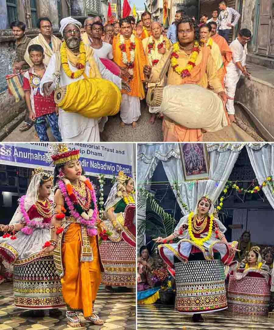 Manipuri dancers performed Diba Ras on the eve of Holi at Anu Mahaprabhu temple inside Manipur Rajbari at Nabadwip. A parikrama was also held across the town   