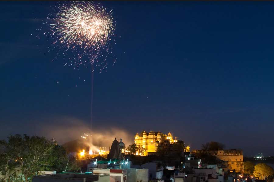 Fireworks over Udaipur on Holi 