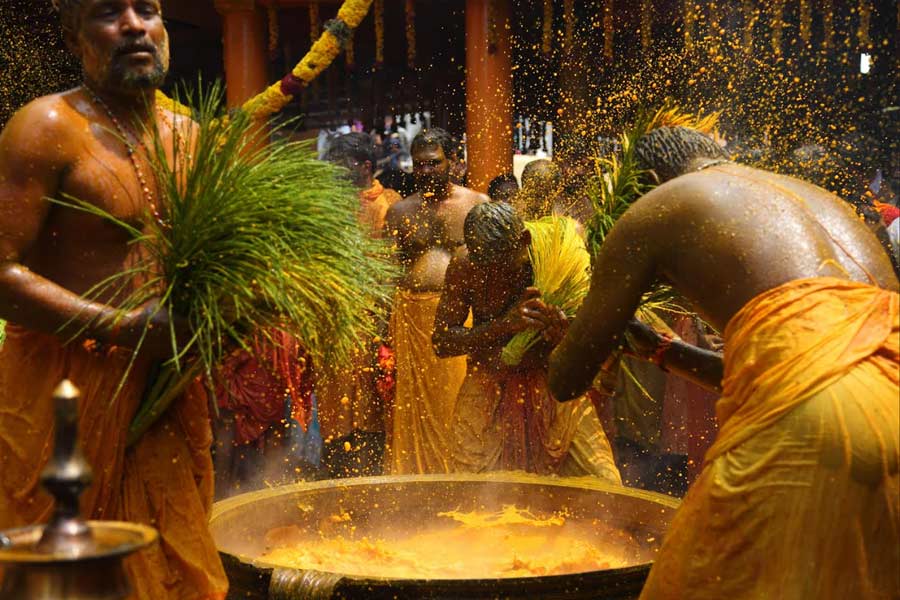 The turmeric bath ritual at a temple in Chengannur, Kerala 