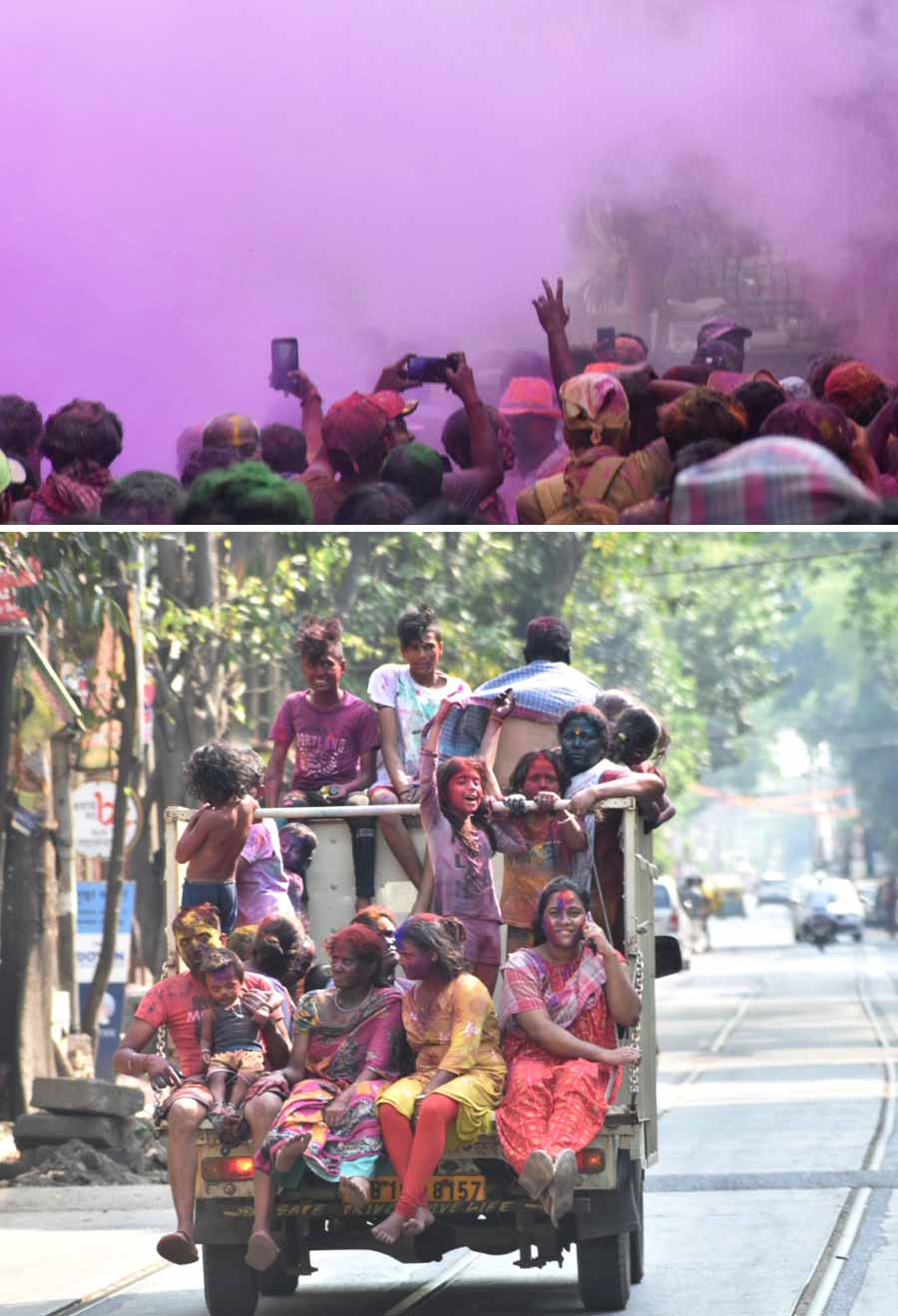 As the Holi celebrations continue, people in north Kolkata were seen celebrating on the streets on Tuesday   