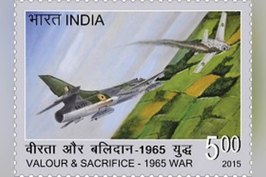 A postage stamp of India showing the IAF in 1965