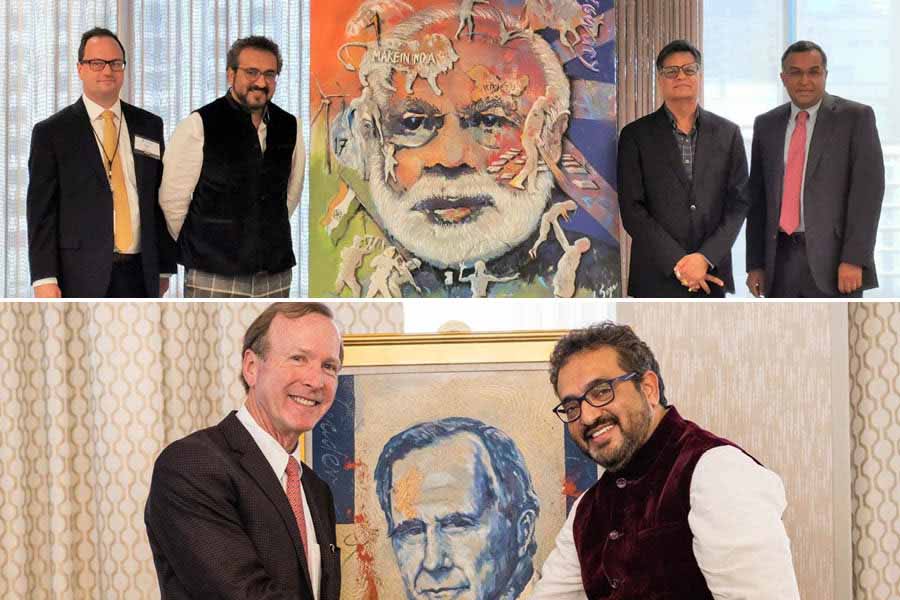 Seyn’s portraits of Narendra Modi and George HW Bush.