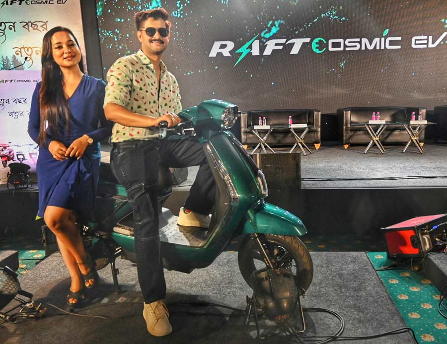 Actors Neel Bhattacharya and Priyanka Bhattacharya were present along with Aditya Vikram Birla, chairman and managing director of Cosmic EV Ltd and Cosmic Birla Group  at the launch of electric scooter which was held at The Oberoi Grand on Thursday 
