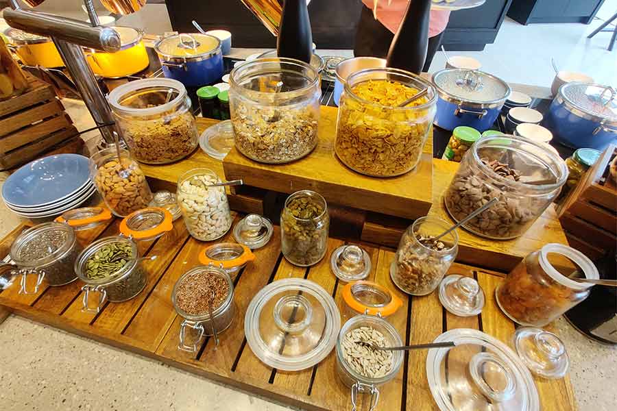 The breakfast spread at the 24-hour Lyfe's Kitchen has a host of options