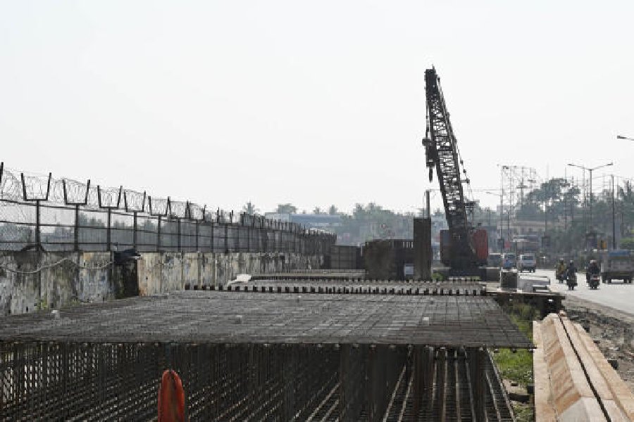One of the idle cranes beside the boundary wall of the airport, along Jessore Road, on Thursday
