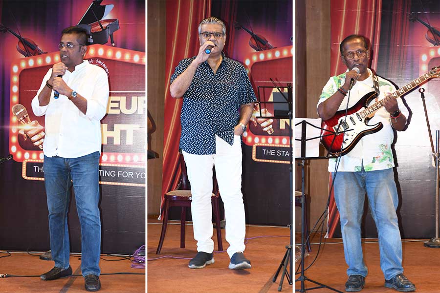 L-R: Amit Gope sings a Kishore Kumar number, Pallob Banerjee croons a Bollywood number, and Wilson Andrews sings Gospel