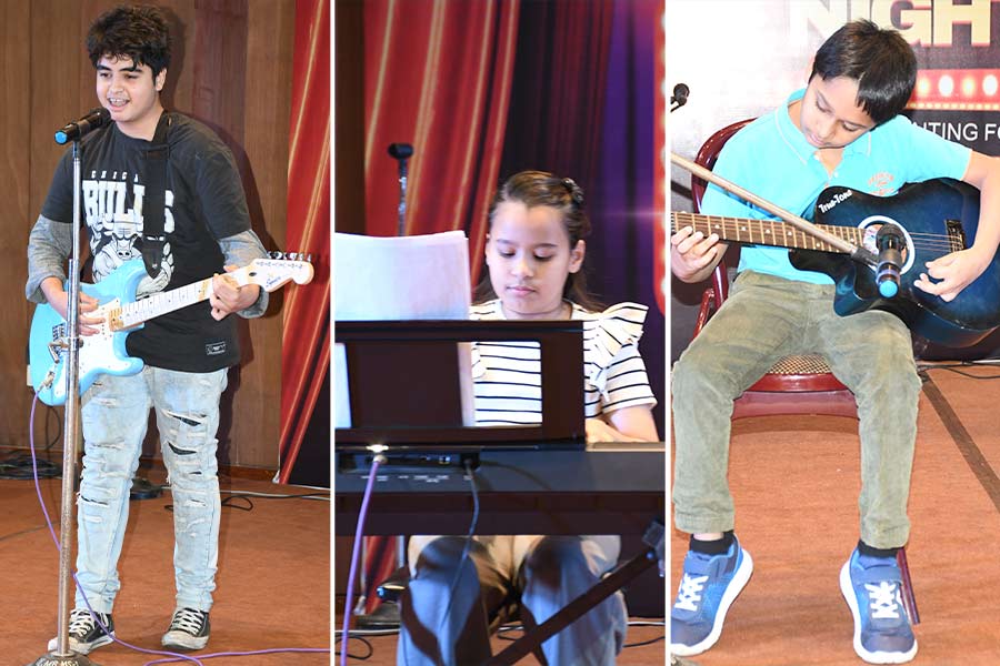 L-R: Keane Kennedy plays and sings rock, Aaimaira on the piano and Devyansh on his guitar