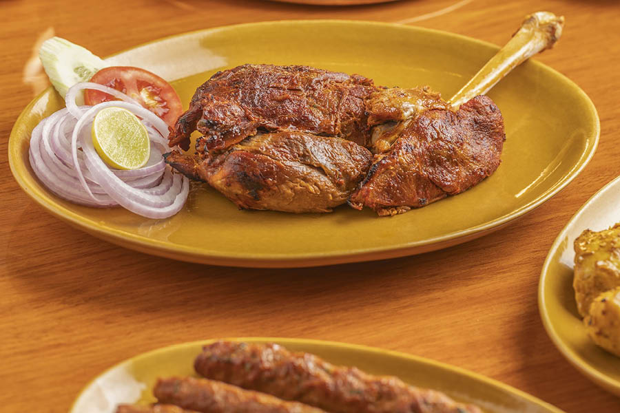 For each kebab variety, there’s a different spice mix, while the marinade quantity changes depending on seasons. Above, the Sikhandari Raan