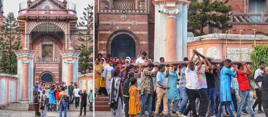 A procession enacting the Lord’s crucifixion was part of the Good Friday service at Bandel Church on Friday  
