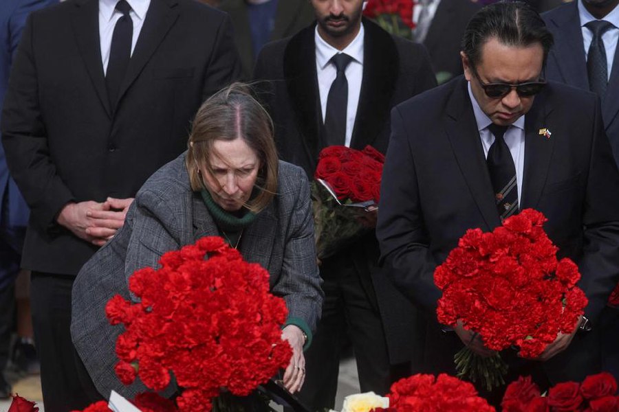 US Ambassador to Russia, Lynne Tracy, was one of 130 diplomats who laid flowers in memory of the victims of the terrorist attack at the Crocus City Hall concert venue