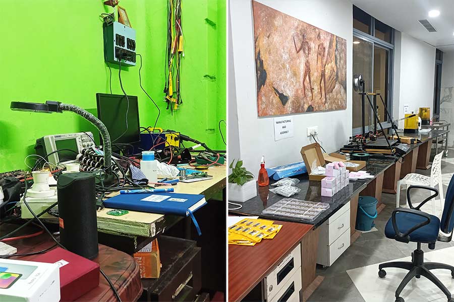 (Left) During Covid, they set up an electronics lab in Howrah; (right) they recently set up a bigger manufacturing plant in Patna