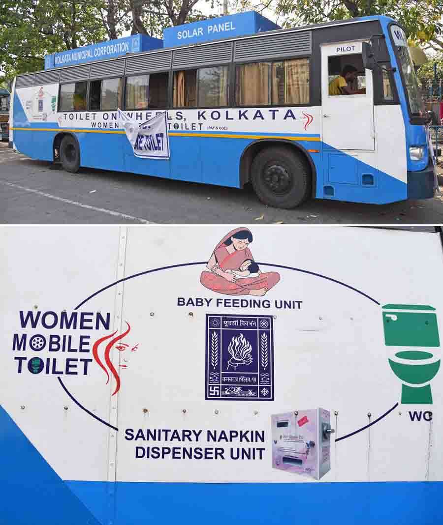 Kolkata Municipal Corporation (KMC) launched a Women Mobile Toilet with facilities of baby feeding room and sanitary dispensing unit. It is positioned opposite Grand Hotel Kolkata
