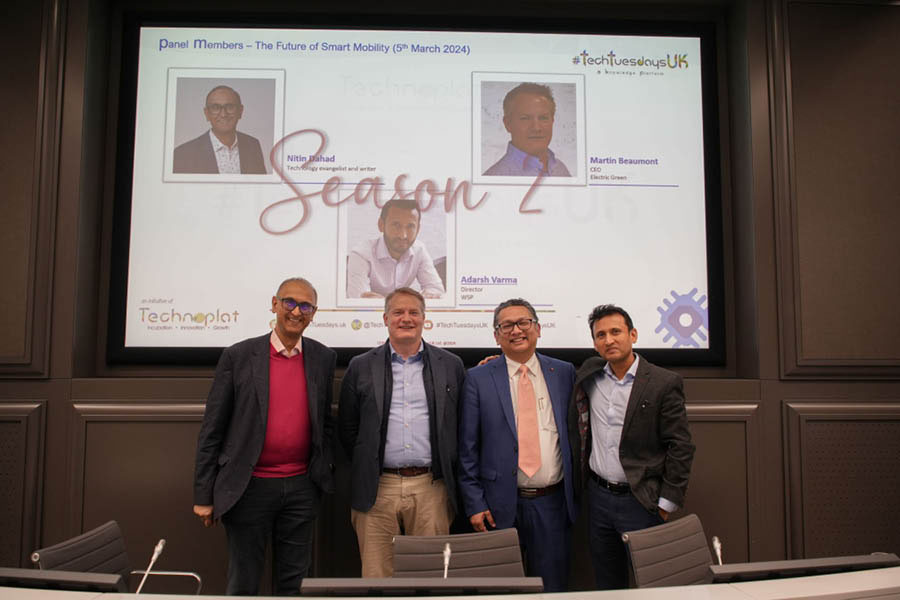 Subhash R. Ghosh (third from left) with the panellists at #TechTuesdayUK’s episode on ‘The Future of Smart Mobility’ in March 2024