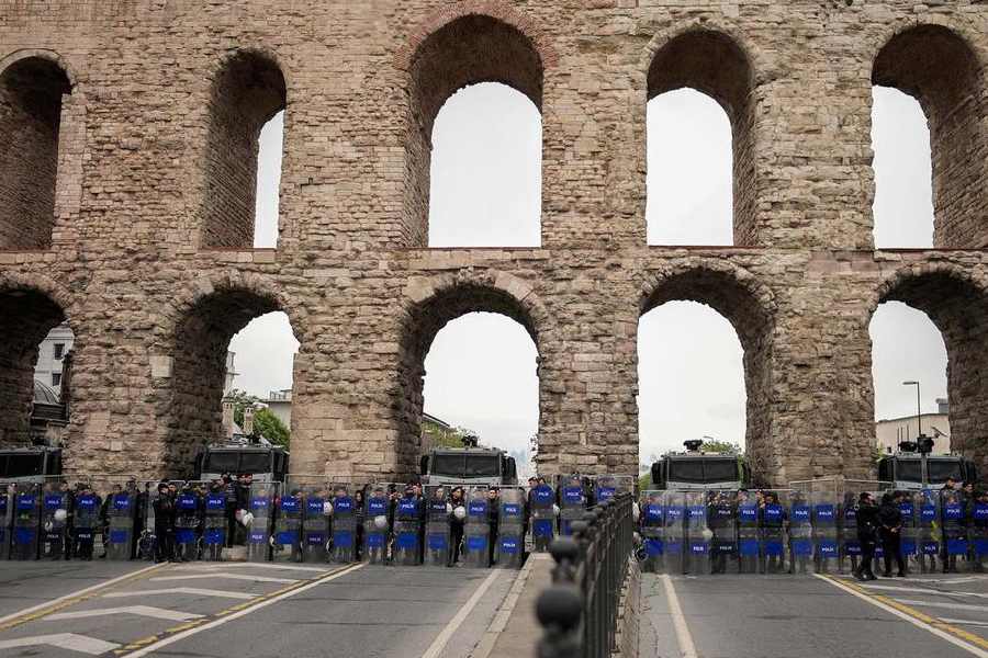 Main roads in Istanbul were closed and public transportation was halted due to a security clampdown