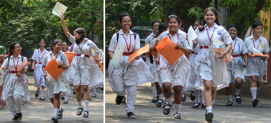 Madhyamik results were declared on Thursday. Out of 9,12,598 students who appeared for the WB Madhyamik exam, 7,64,252 passed. Students of Bethune School were seen celebrating their results   