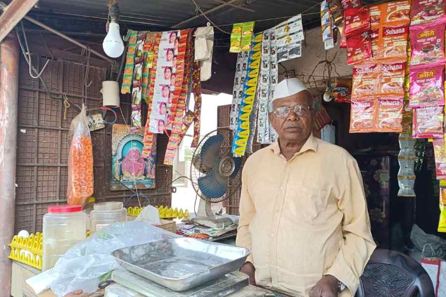 Jadhav at his grocery store in Karhati village