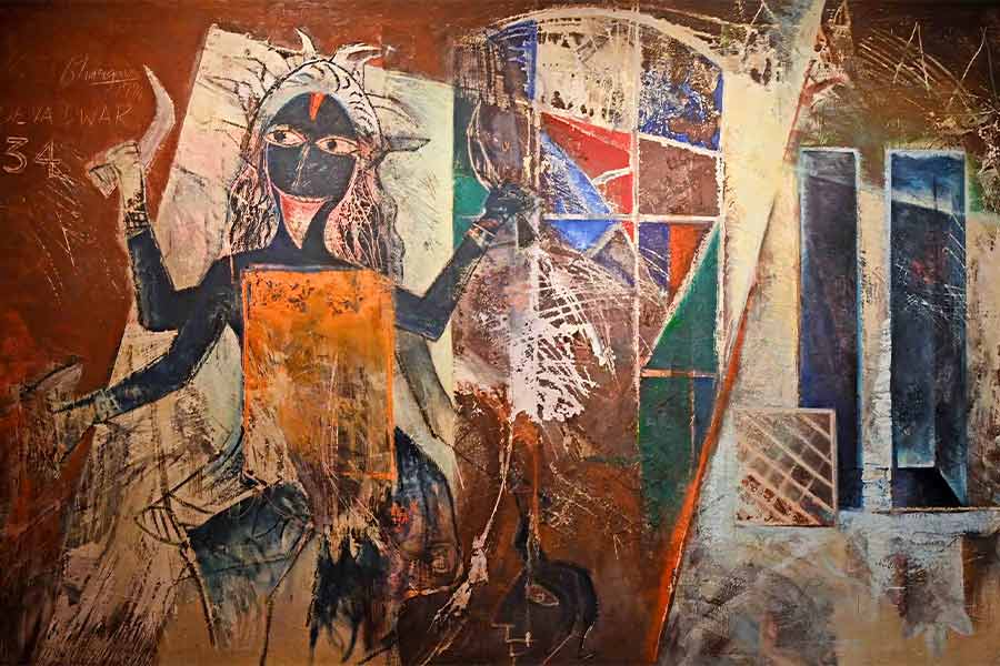 Veena Bhargava’s Deva Dwar Series I, oil encaustic and oil stick on canvas (50.4 x 79.9 inches), 1994