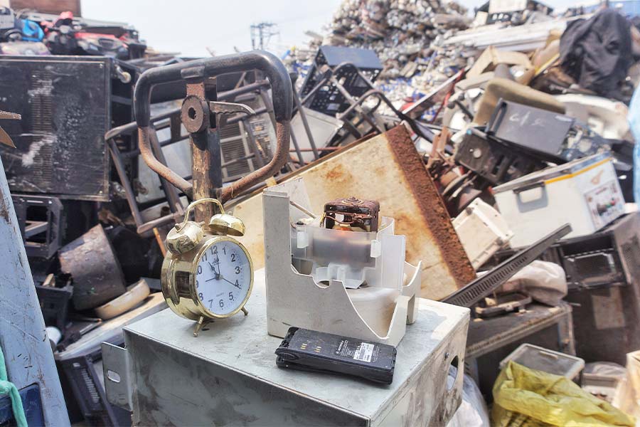 Piles of discarded electronics at the warehouse