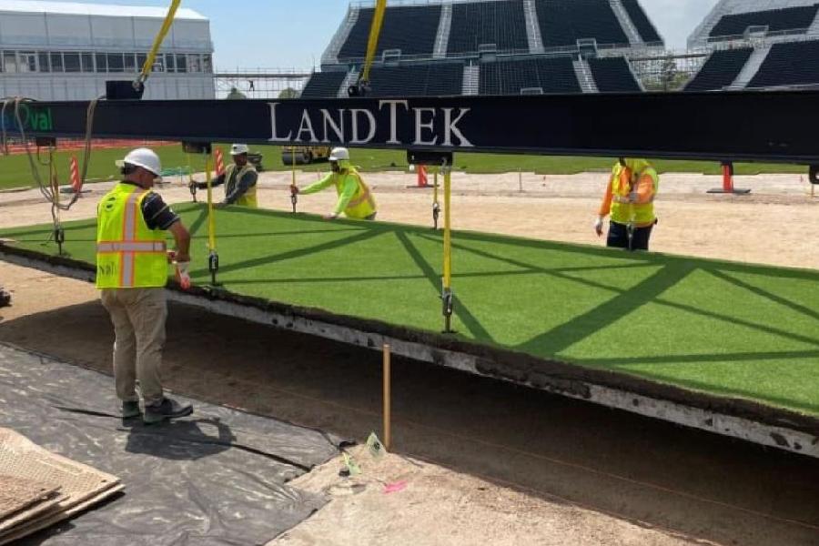 A drop-in cricket pitch (picture shared on X) being installed at the Nassau County International Stadium in New York ahead of the T20 World Cup
