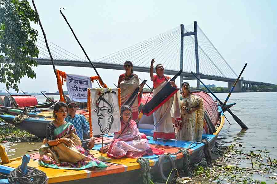 Rabindranath Tagore’s birthday celebrations on a boat over the Hooghly at Prinsep Ghat on Wednesday.