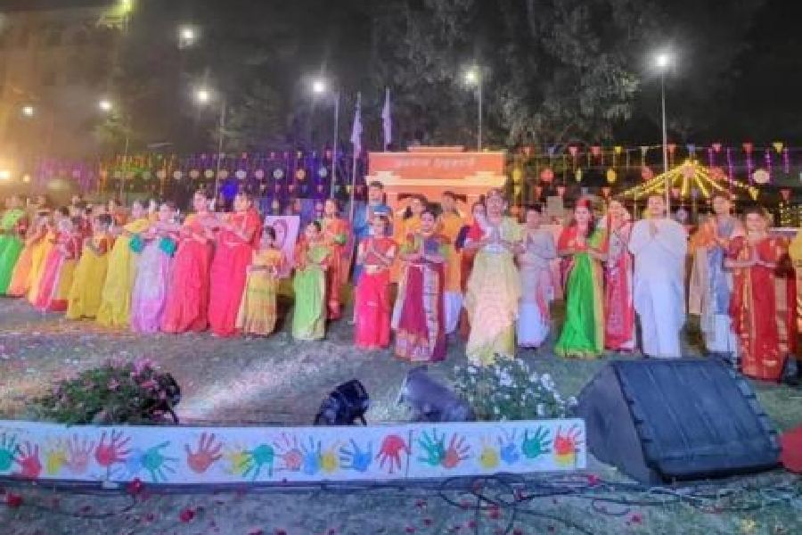 Students perform at the closing ceremony of Spring camp- the joyous spring mingles with the essence of bengal folklore 
