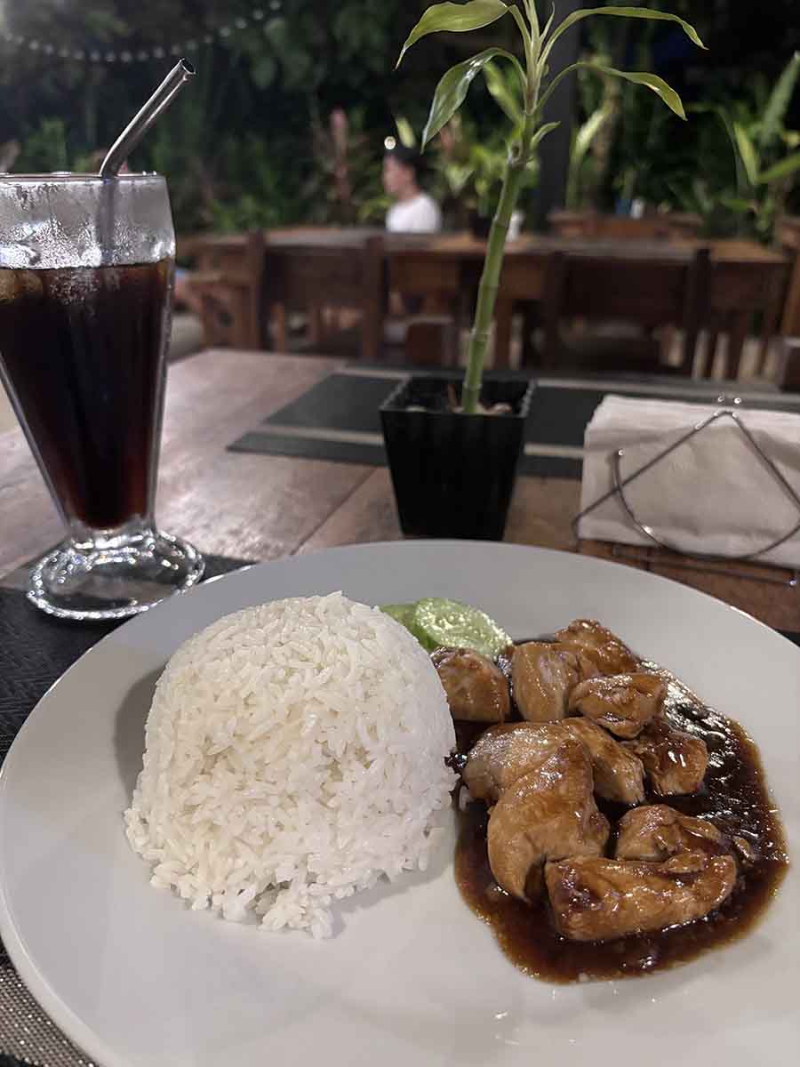 Adobo is a Filipino dish slow-cooked with soy sauce and ginger on low flame. This is chicken adobo I had at a restaurant called Sidlakan somewhere between Santa Fe and General Luna at Siargao