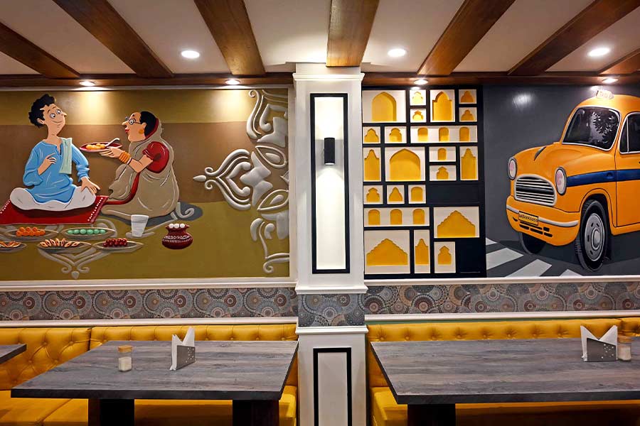 The decor has a distinct Kolkata theme