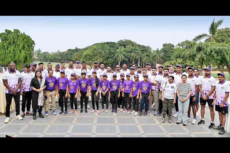 Team KKR, volunteers and the young women footballers from Shreeja India posed for a memorable frame