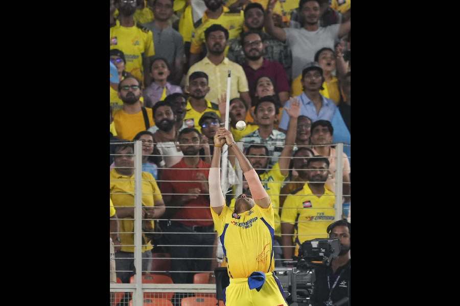 Ahmedabad: Chennai Super Kings' Tushar Deshpande drops a catch of Gujarat Titans' captain Shubman Gill during an Indian Premier League (IPL) 2024 T20 cricket match between Gujarat Titans and Chennai Super Kings