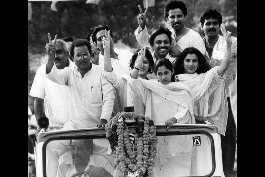 The late actor-turned-politician, Rajesh Khanna, during an election campaign in New Delhi in 1991