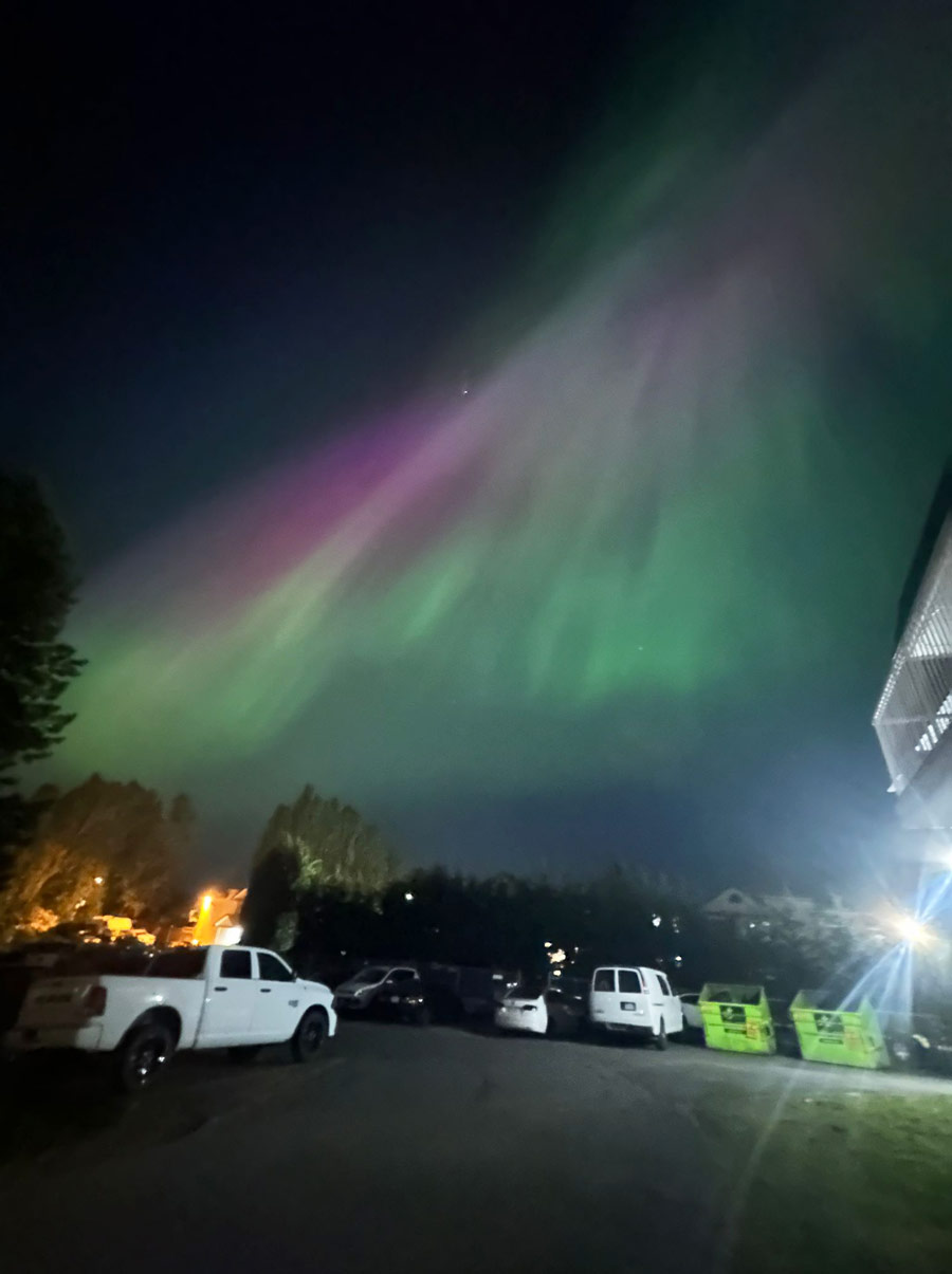 Deeksha Shome, a sustainability enthusiast and graduate student in Sustainable Leisure Management at Vancouver Island University, British Columbia, witnessed the Northern Lights at Nanaimo on Vancouver Island. ‘It was almost 2 in night when we went there as there was less dust and the show was constantly happening above us,’ she said