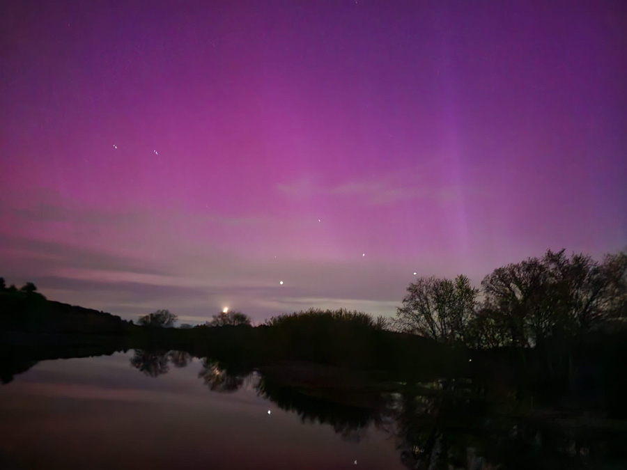 Sudipta Talukdar, who works with a California-based multinational software company, witnessed a beautiful violet and pink sky at Wayland, Massachusetts, on Sudbury river from around 11.08pm to 11.50pm on Saturday. She described it as a mesmerising, once-in-a-lifetime experience. ‘The colours are simply unbelievable’