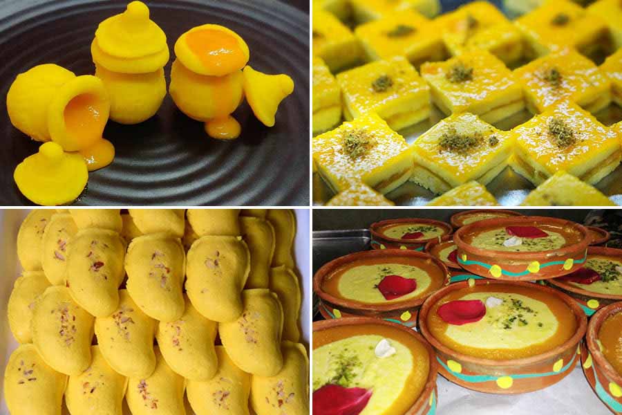 Various mango special items on offer at sweet shops