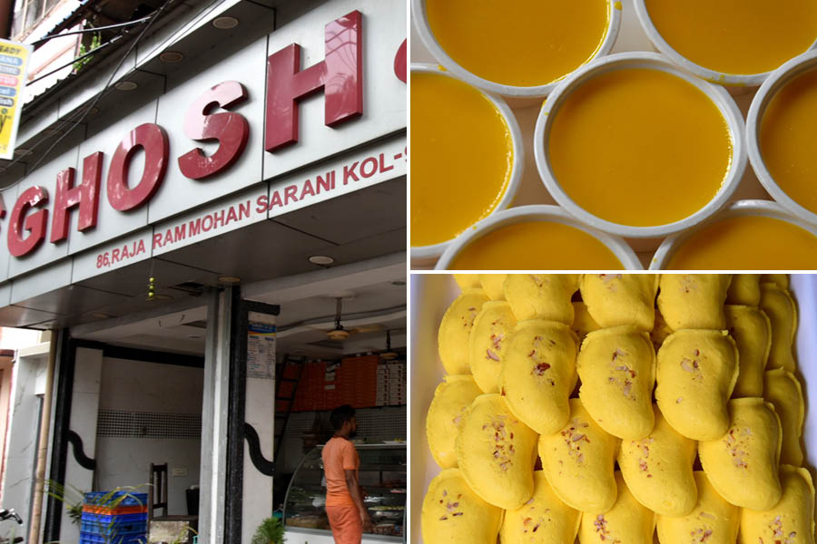 (Top right) Mango Doi and (bottom right) Mango Sandesh are two popular items of this shop 