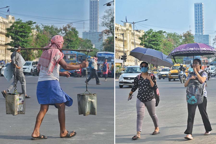 The temperature in Kolkata is rising once again. The maximum recorded temperature on Wednesday was 36.2˚C. Slightly above normal. People were spotted with umbrellas and sunglasses to protect themselves from the heat  