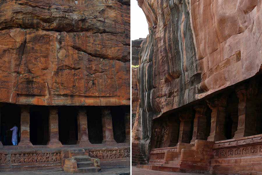 Cave temple numbers 1 and 3 at Badami.  