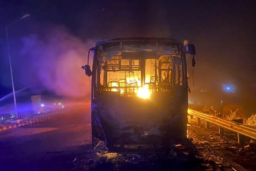 Bus accident | In pictures: Tragic bus fire in Haryana's Nuh district ...