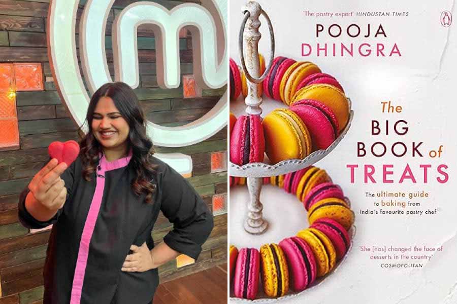 Chef  Pooja Dhingra and (right) her book, ‘The Big Books of Treats’