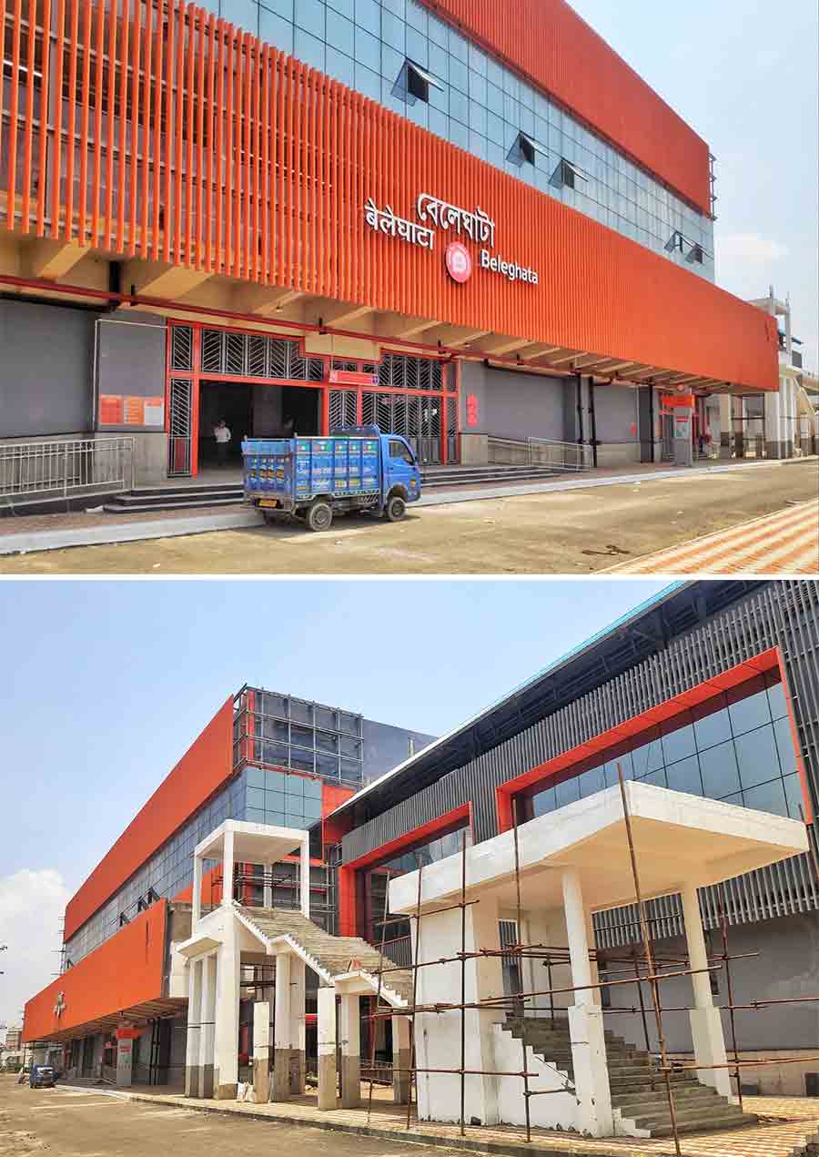 Construction of Beleghata Metro station (orange line) is nearing completion. The extended stretch from Hemanta Mukhopadhyay to Beleghata spans over a stretch of 4.39km. Four stations — VIP Bazar, Ritwik Ghatak (Topsia area), Barun Sengupta (close to Science City) and Beleghata — fall on this stretch