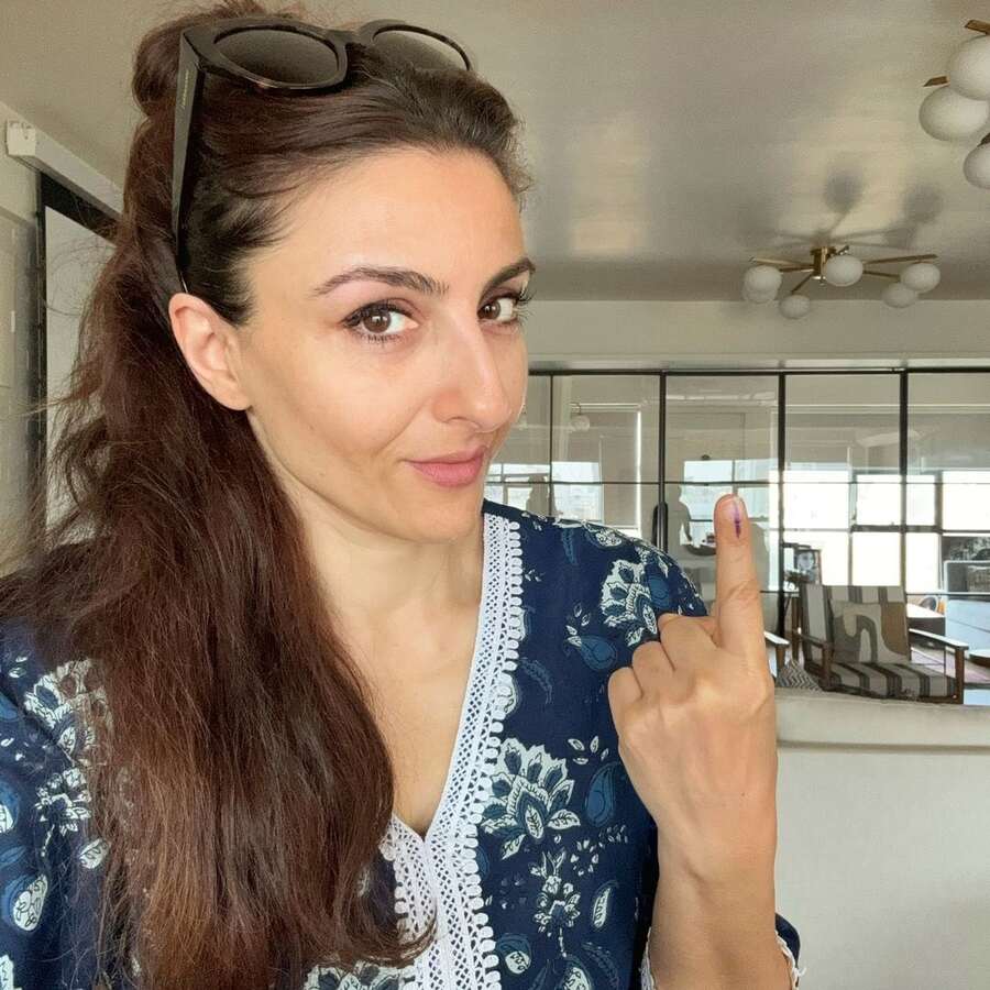 Dressed in a blue kurti with floral prints, Saif Ali Khan’s sister Soha Ali Khan highlighted the importance of casting one’s vote in the elections. “The only exercise I'm doing today is exercising my right to vote! Your vote is your voice and your voice matters,” she wrote.