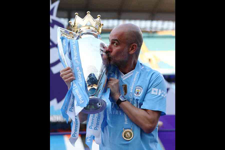 Manchester City manager Pep Guardiola after winning the English Premier League 2023-24 season