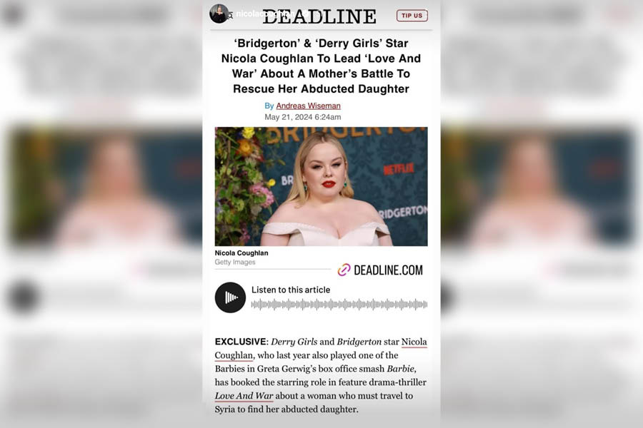 Screenshot of the Deadline article shared by Nicola Coughlan